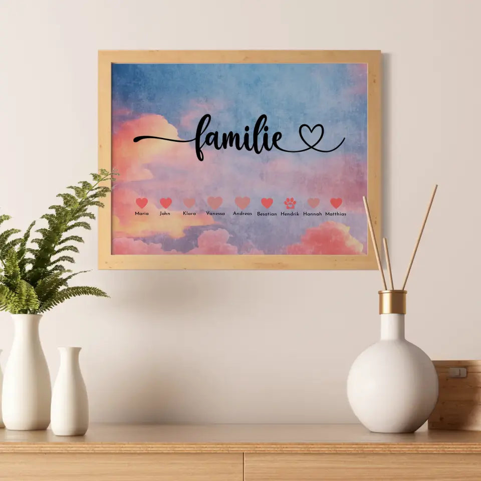 Familienposter Eltern Kinder & Tieren Bis zu 20 Namen