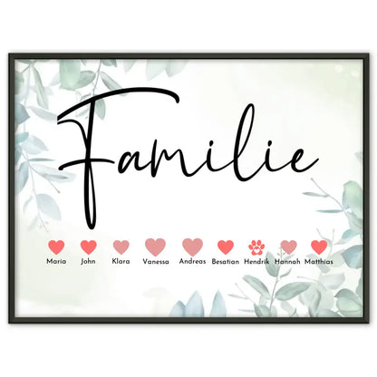 Personalisiertes Familienposter Eltern Kinder & Tiere Bis zu 20 Namen