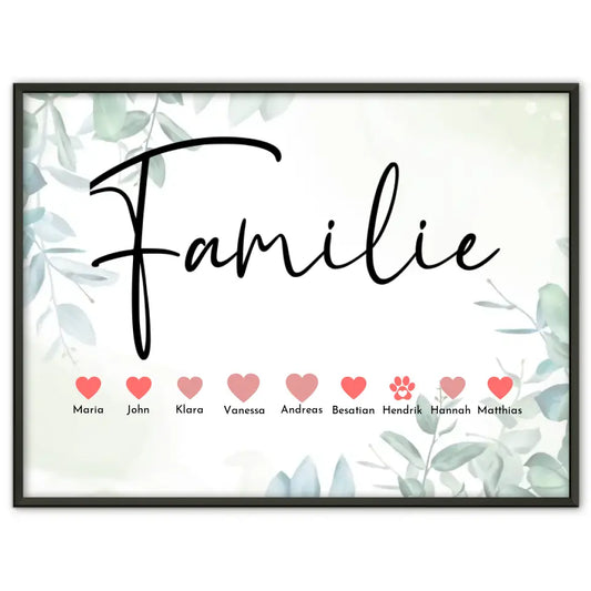 Personalisiertes Familienposter Eltern Kinder & Tiere Bis zu 20 Namen