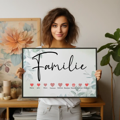 Personalisiertes Familienposter Eltern Kinder & Tiere Bis zu 20 Namen