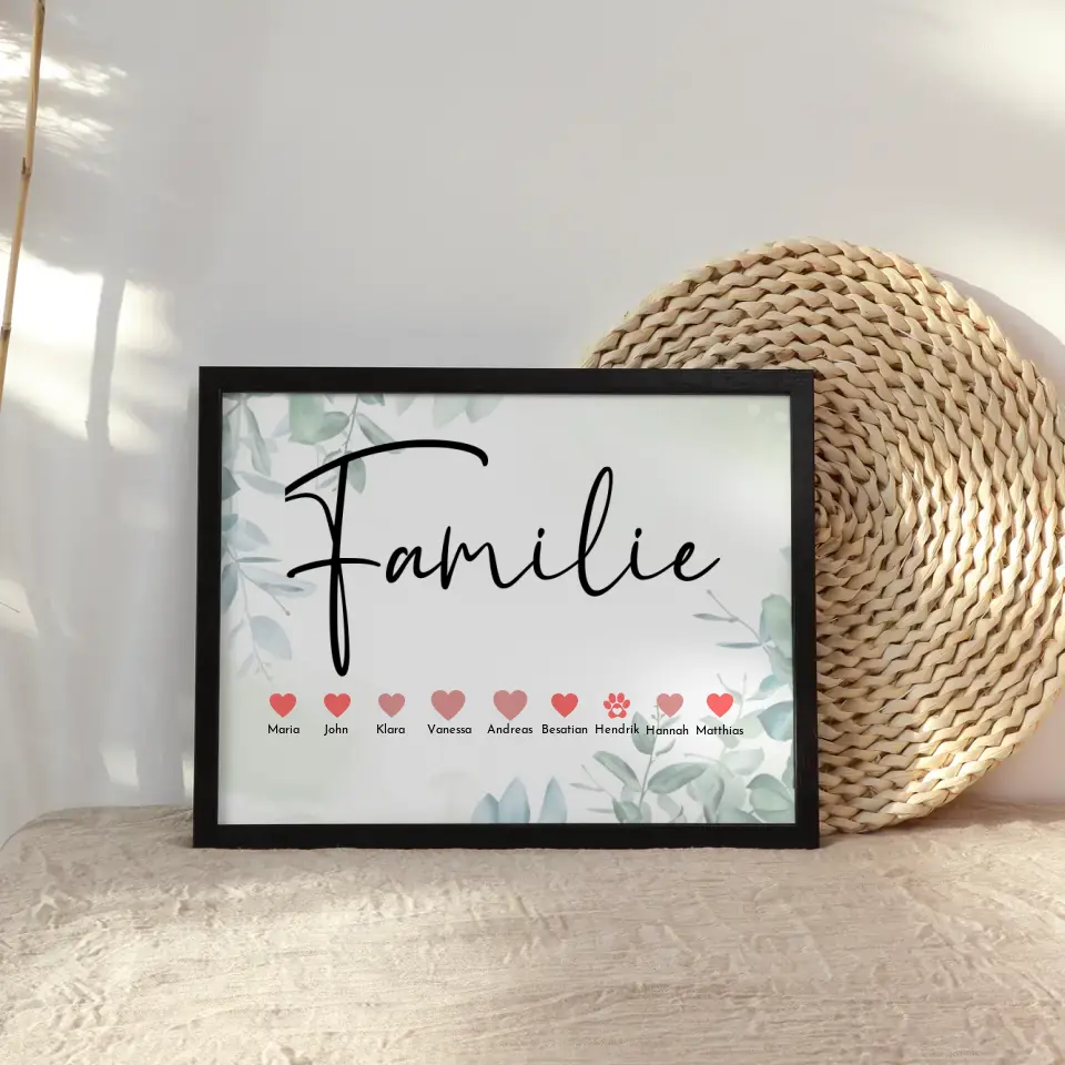 Personalisiertes Familienposter Eltern Kinder & Tiere Bis zu 20 Namen