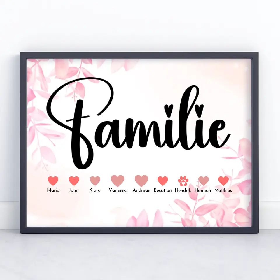 Familienposter Personalisiert Eltern Kinder & Tieren Bis zu 20 Namen
