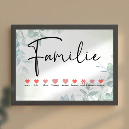 Personalisiertes Familienposter Eltern Kinder & Tiere Bis zu 20 Namen