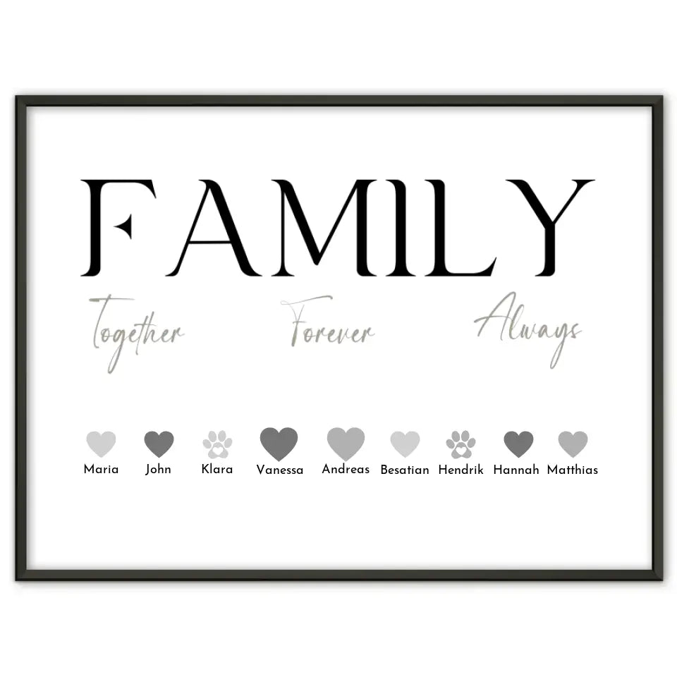 Poster Familie Family Together Forever Always Bis zu 20 Namen