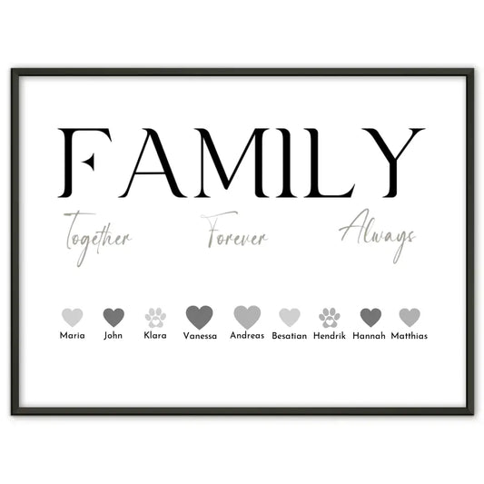 Poster Familie Family Together Forever Always Bis zu 20 Namen
