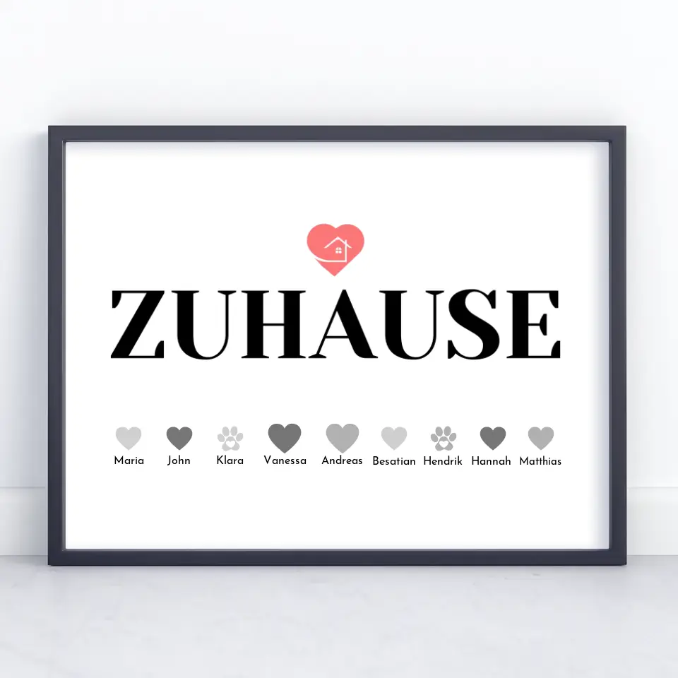 Familienposter Zuhause Bis zu 20 Namen Eltern Kinder Katze Hund Pferd