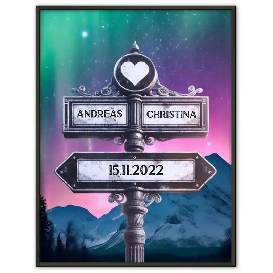 Liebes Poster Wegweiser Polarlichter mit Namen & Datum