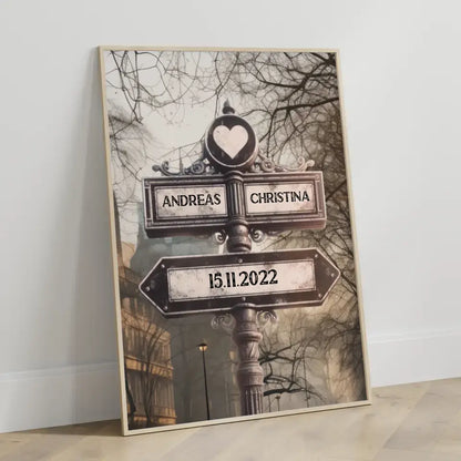 Poster personalisiert Wegweiser Londoner Straßen mit Namen & Datum
