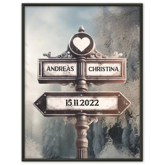 Personalisiertes Poster Paare Wegweiser Winter Traum für Paare
