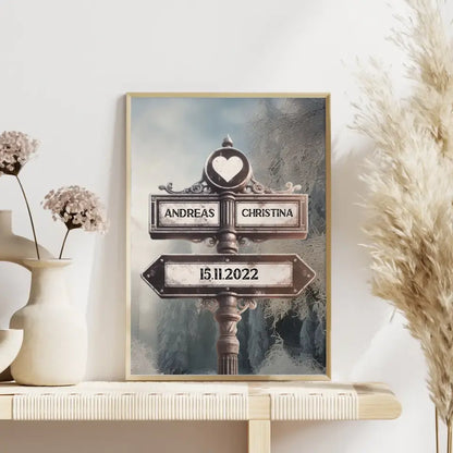 Personalisiertes Poster Paare Wegweiser Winter Traum für Paare