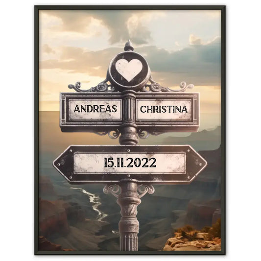 Personalisiertes Poster Liebe Wegweiser Grand Canyon Tal mit Namen & Datum