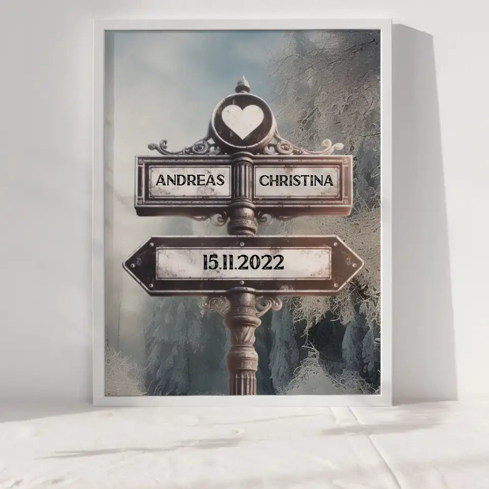 Personalisiertes Poster Paare Wegweiser Winter Traum für Paare