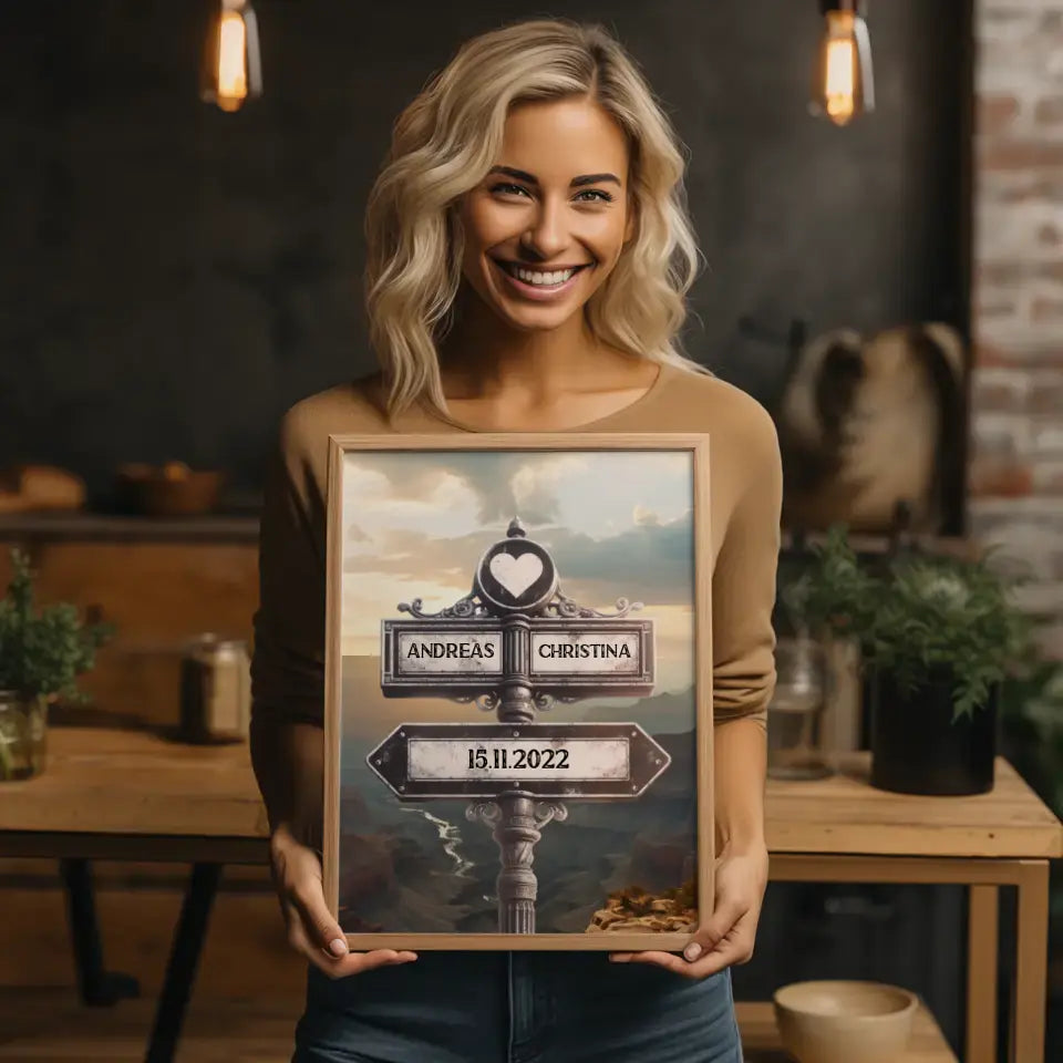Personalisiertes Poster Liebe Wegweiser Grand Canyon Tal mit Namen & Datum