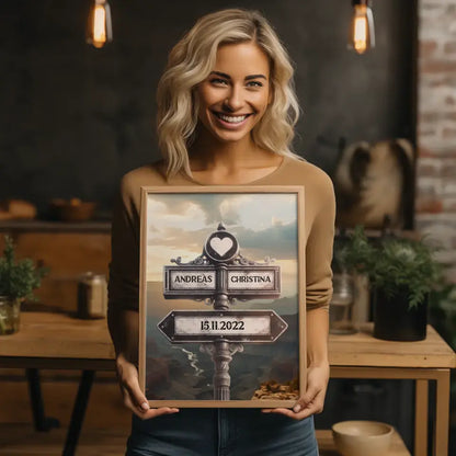 Personalisiertes Poster Liebe Wegweiser Grand Canyon Tal mit Namen & Datum