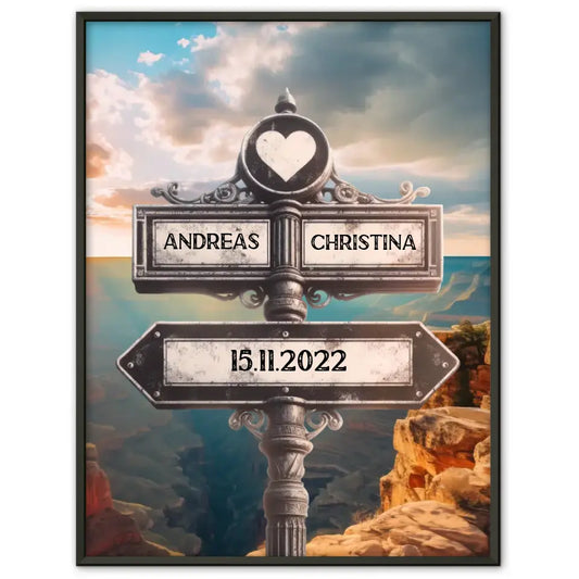 Poster personalisiert Herz Wegweiser Grand Canyon bei Morgen für Paare