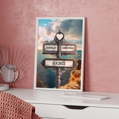 Poster personalisiert Herz Wegweiser Grand Canyon bei Morgen für Paare