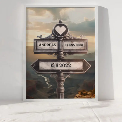 Personalisiertes Poster Liebe Wegweiser Grand Canyon Tal mit Namen & Datum