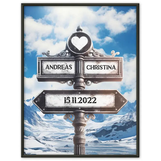 Liebes Poster Herz Wegweiser Alpen Gletscher mit Namen & Datum