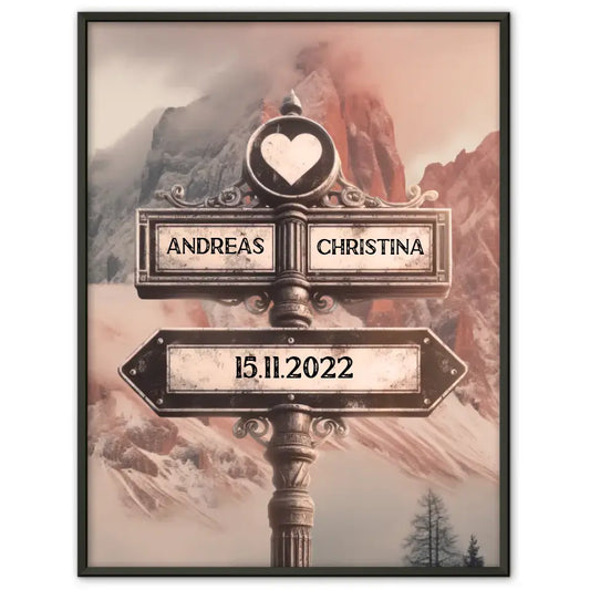 Personalisiertes Poster Liebe Wegweiser Dolomiten für Paare