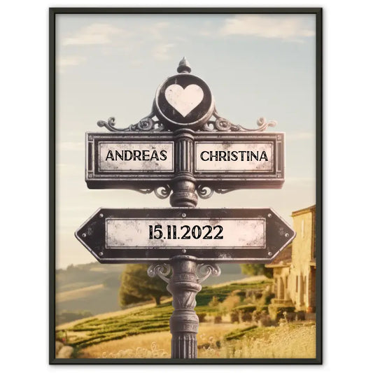 Personalisiertes Poster Paare Wegweiser Provence Frankreich für Paare