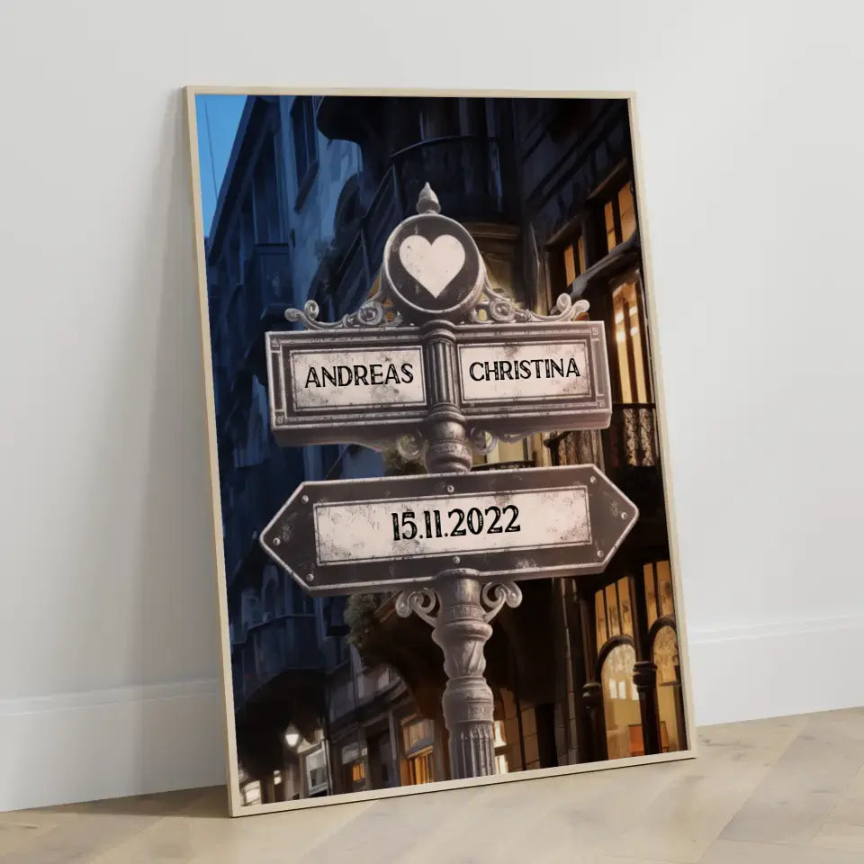 Poster personalisiert Herz Wegweiser Altstadt für Paare