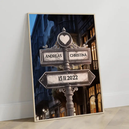 Poster personalisiert Herz Wegweiser Altstadt für Paare