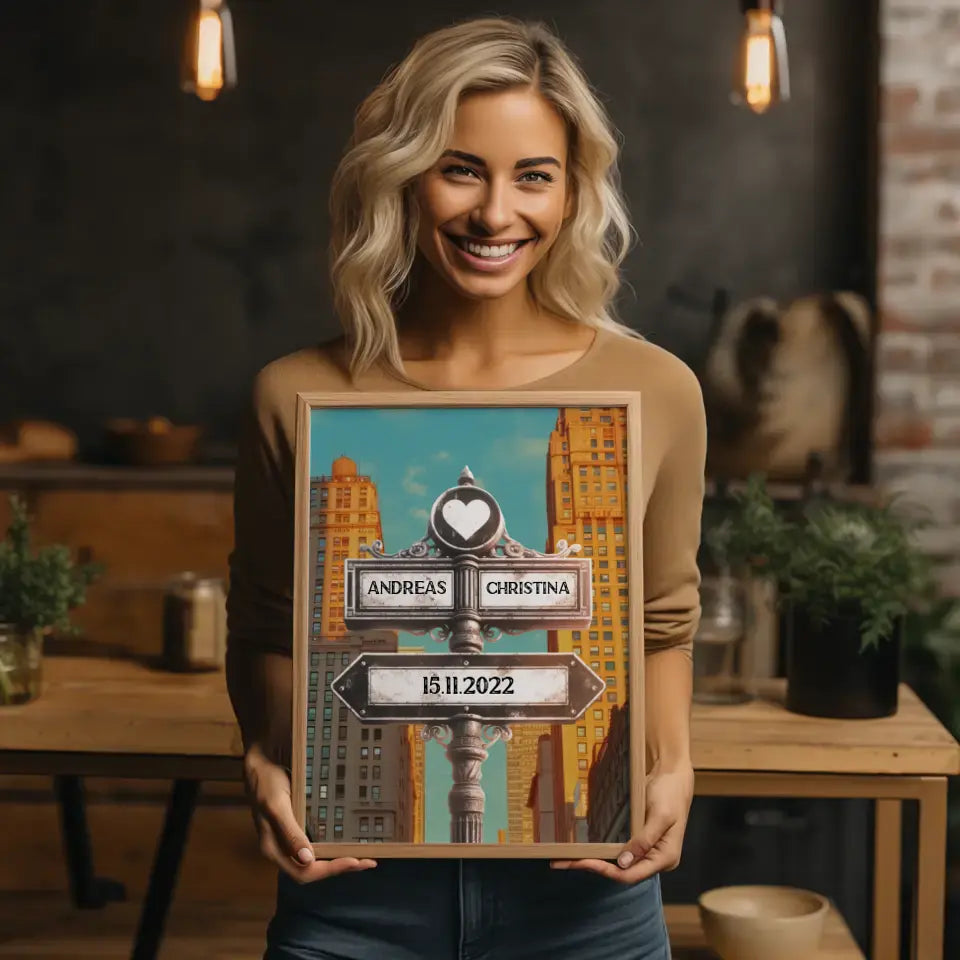 Liebes Poster Wegweiser mit Herz Altstadt Italien für Paare