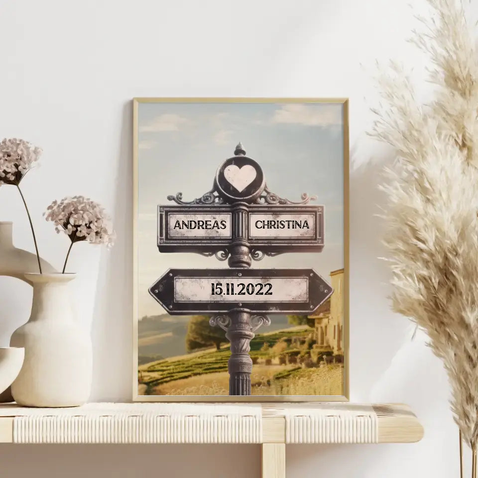 Personalisiertes Poster Paare Wegweiser Provence Frankreich für Paare