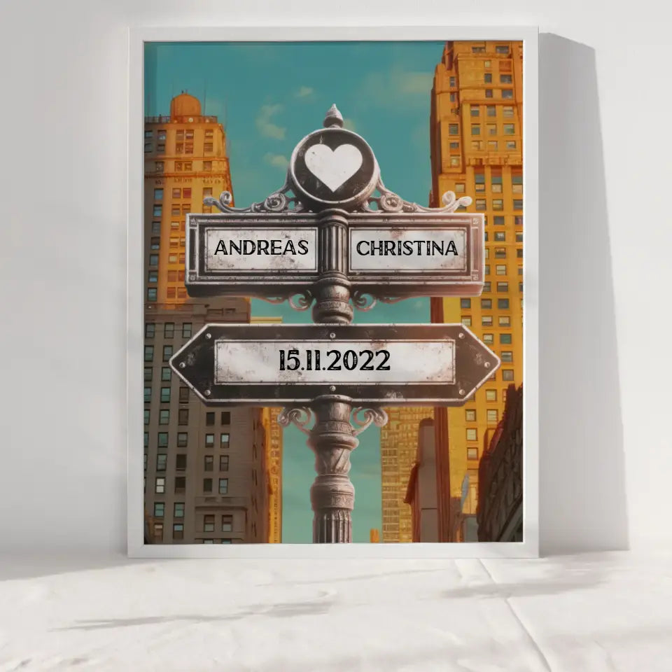 Liebes Poster Wegweiser mit Herz Altstadt Italien für Paare