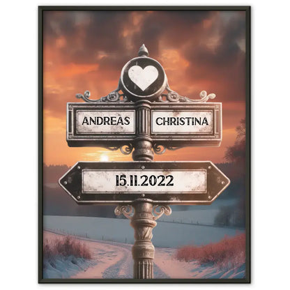 Poster personalisiert Wegweiser mit Herz Ruhiger Strand mit Namen & Datum