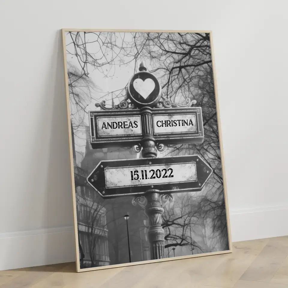 Personalisiertes Poster Wegweiser Winter Dämmerung für Paare