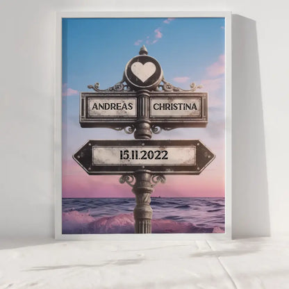 Poster personalisiert Wegweiser Lila Wolken für Paare