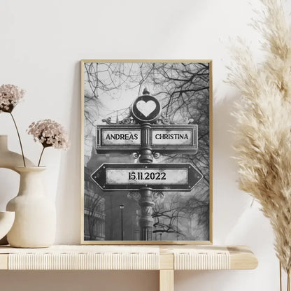 Personalisiertes Poster Wegweiser Winter Dämmerung für Paare