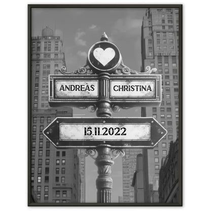 Personalisiertes Poster Paare Wegweiser New York Schwarz Weiß