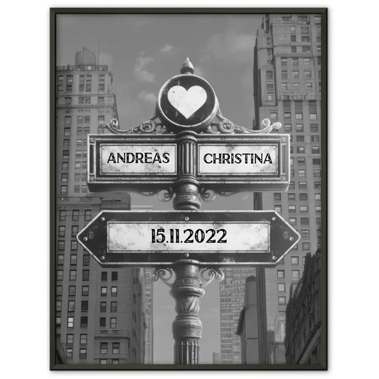 Personalisiertes Poster Paare Wegweiser New York Schwarz Weiß
