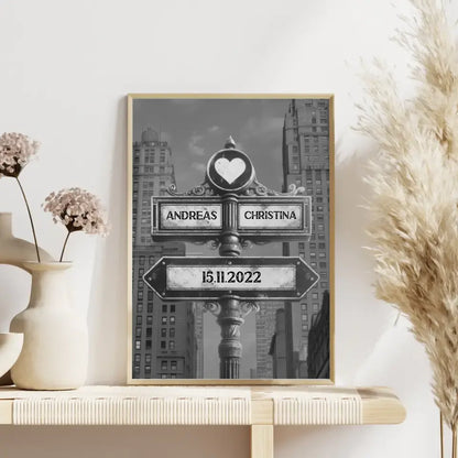 Personalisiertes Poster Paare Wegweiser New York Schwarz Weiß