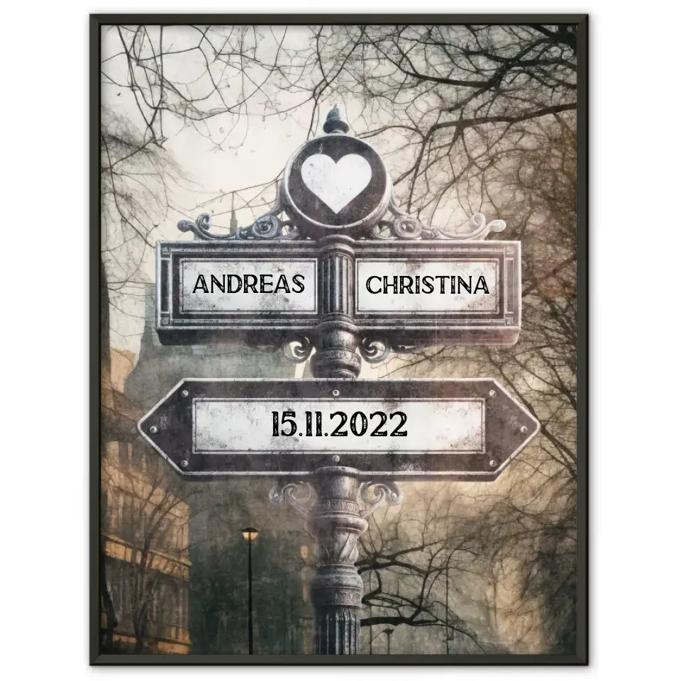 Personalisiertes Poster Liebe Wegweiser London Vintage für Paare