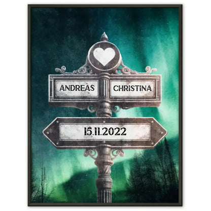 Personalisiertes Poster Paare Wegweiser Polarlichter Vintage für Paare
