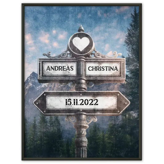 Personalisiertes Poster Wegweiser Wald am Morgen Vintage mit Namen