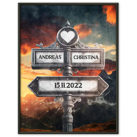 Liebes Poster Herz Wegweiser Berg Panorama Vintage für Paare