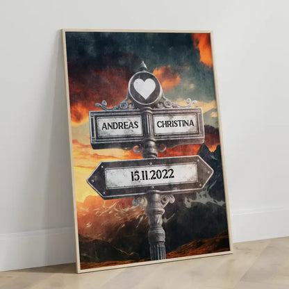 Liebes Poster Herz Wegweiser Berg Panorama Vintage für Paare