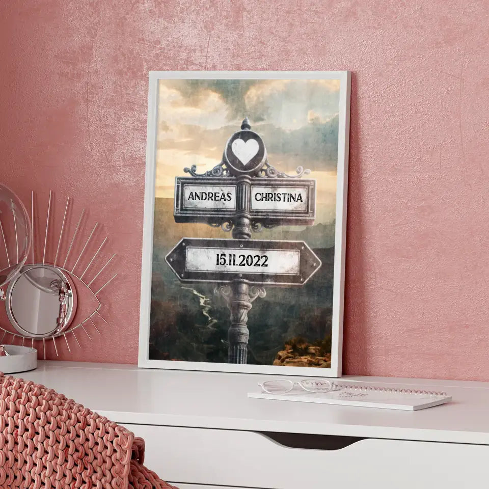 Poster personalisiert Wegweiser mit Herz Grand Canyon Vintage für Paare
