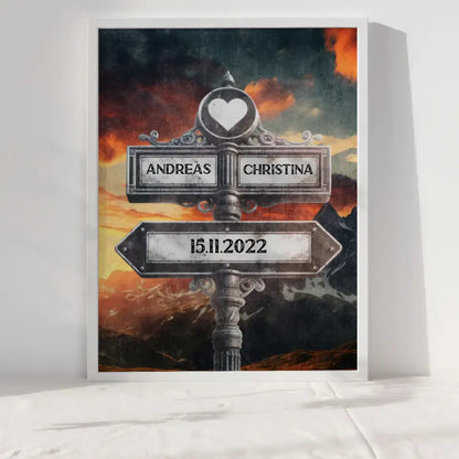 Liebes Poster Herz Wegweiser Berg Panorama Vintage für Paare
