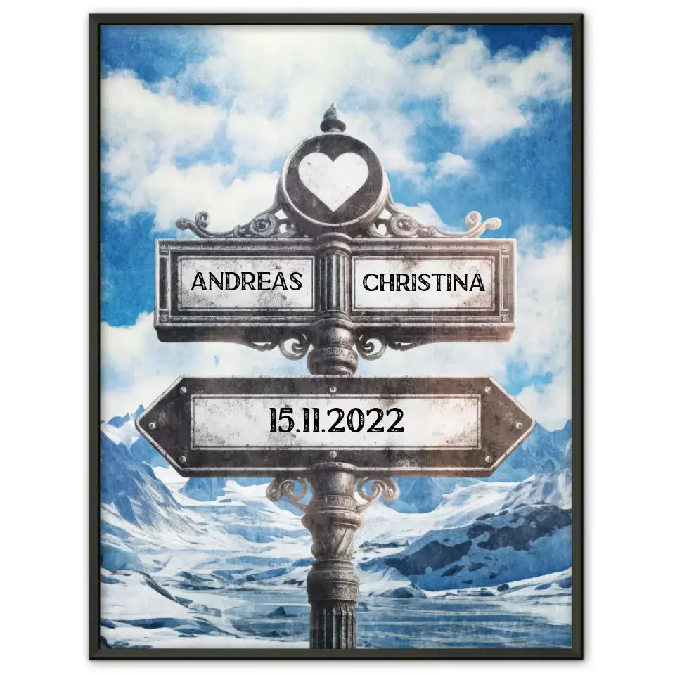 Personalisiertes Poster Wegweiser Gletscher Vintage für Paare