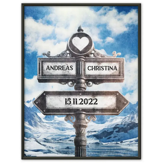 Personalisiertes Poster Wegweiser Gletscher Vintage für Paare