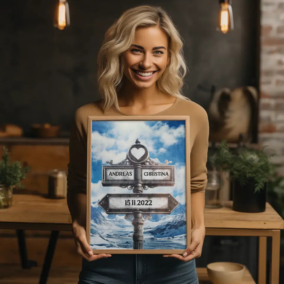 Personalisiertes Poster Wegweiser Gletscher Vintage für Paare