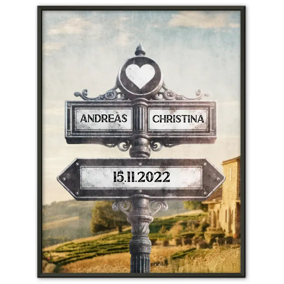 Personalisiertes Poster Liebe Wegweiser Provence Vintage für Paare