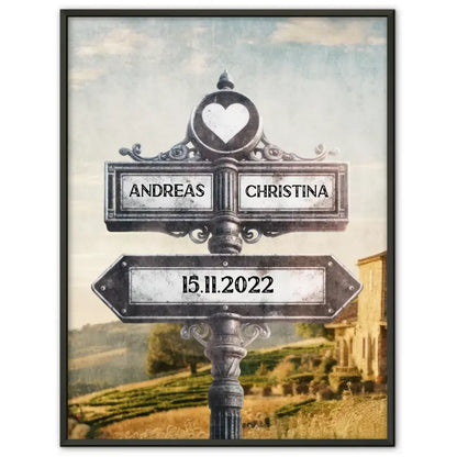 Personalisiertes Poster Liebe Wegweiser Provence Vintage für Paare