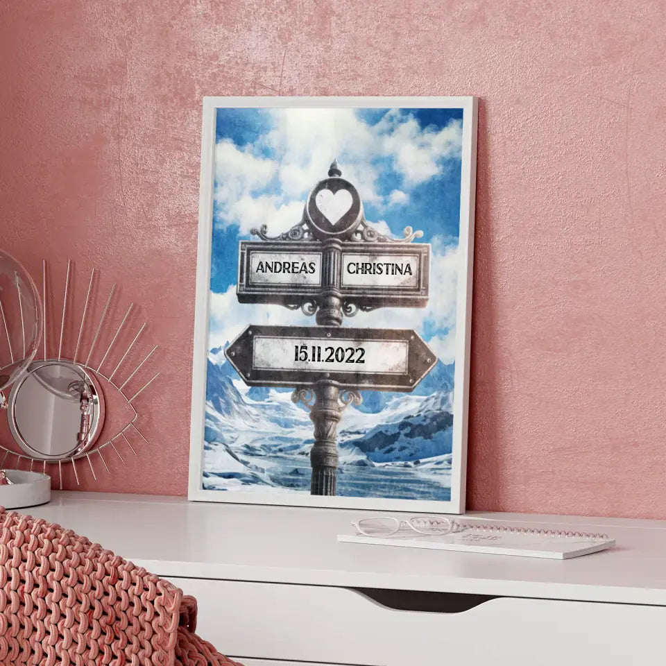 Personalisiertes Poster Wegweiser Gletscher Vintage für Paare