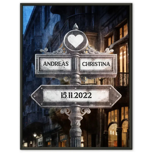 Personalisiertes Poster Paare Herz Wegweiser Oldtown Vintage für Paare